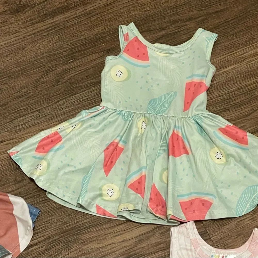 Dot Dot Smile Sleeveless Twirl 4 Dresses Pink Orange Brown Blue Green 12-24 mos - Picture 5 of 13